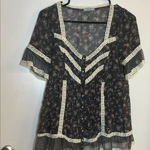 Sheer Floral Lace Babydoll Blouse ✨ Romantic Cottagecore Top